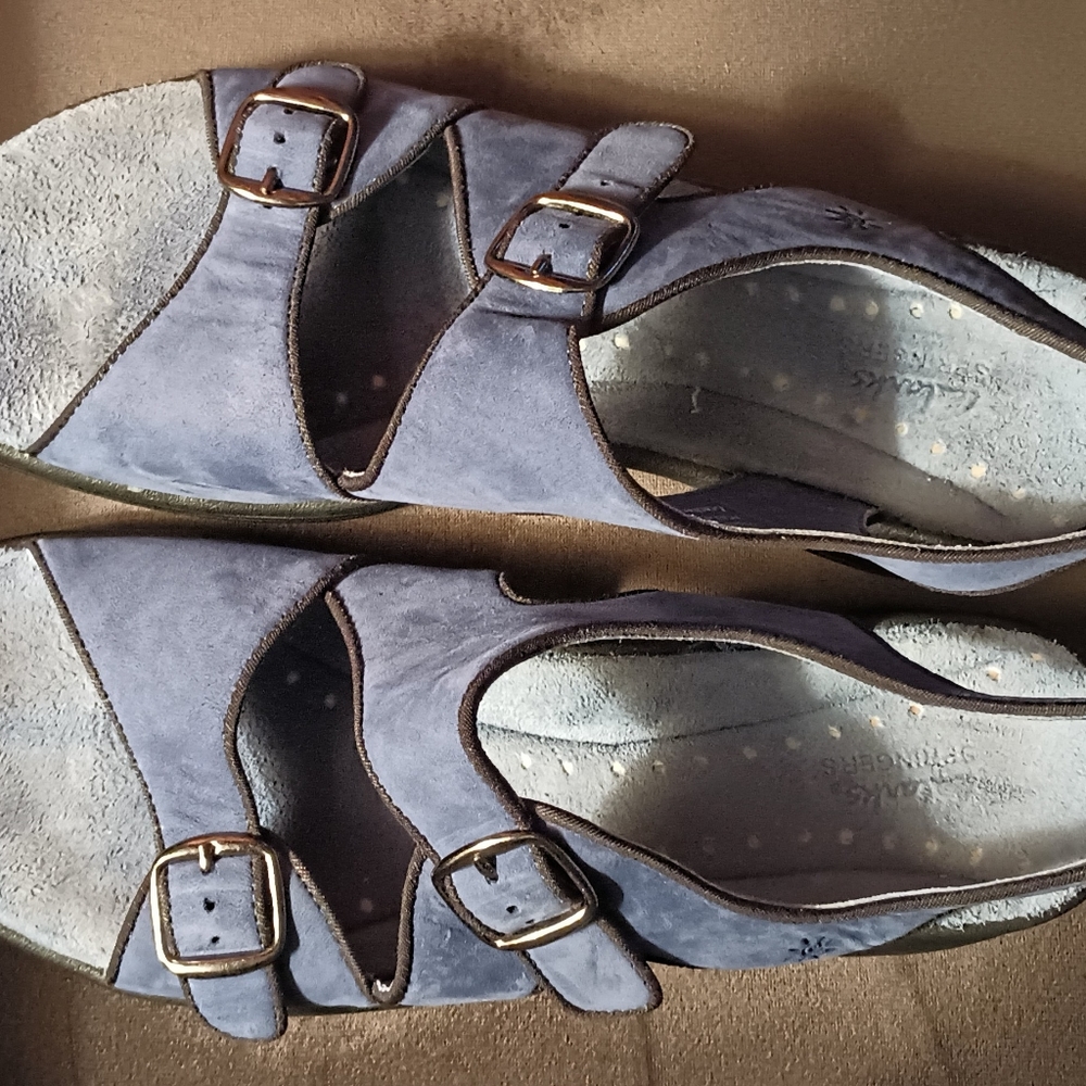 CLARKS Springer Sandals, Blue Suede, 10M